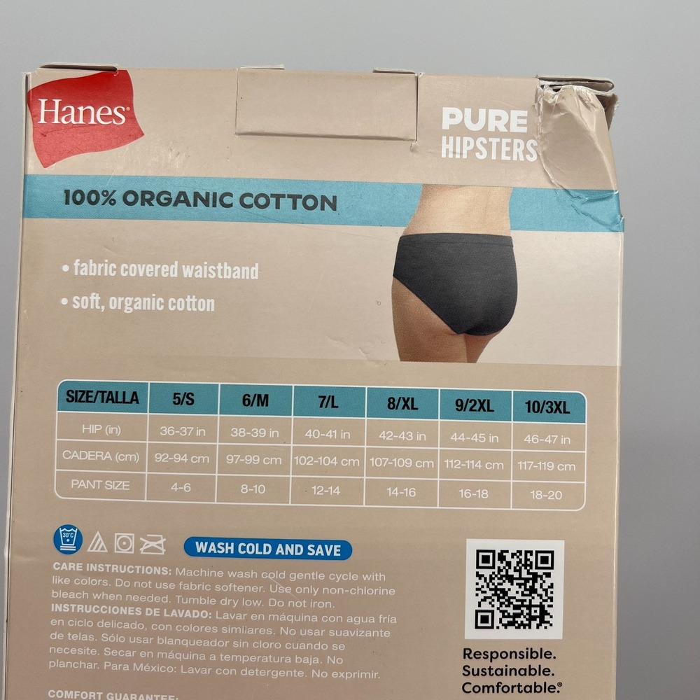 NEW Hanes 100% organic cotton pure hipsters underwear panties tagless 7 L - Picture 5 of 7